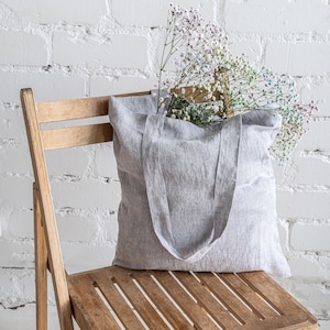 Linen tote bag. Natural zero waste shopping bag. Minimalist eco reusable grocery bag. Plain shoulder tote bag. Canvas beach bag. Market bag image 2