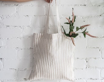 Linen tote bag. Natural zero waste shopping bag. Minimalist eco reusable grocery bag. Plain shoulder tote bag. Canvas beach bag. Market bag