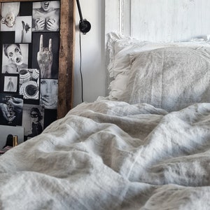 Linen duvet cover and two pillowcases. Natural linen bedding set. Stonewashed linen duvet set