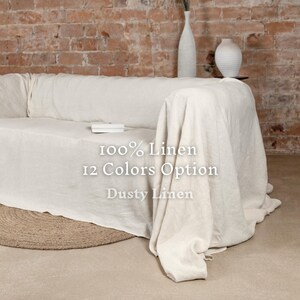 Natural linen couch cover without seams. Linen sofa throw. Sofa slipcover. Custom slipcover. Loose sofa cover. Seat cover. Seamless cover