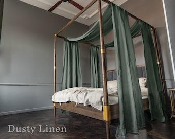 Canopy bed curtains. Linen bed drapes. Linen canopy shawl curtains. Linen bed baldachin. Long canopy over the bed drapes. Canopy drapes