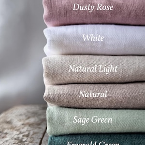 Water resistant drape linen luxury shower curtain with waterproof lining. Long bathroom drape in vintage style. Wide bath panel