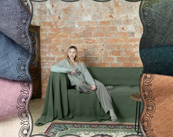 Linen Sectional Sofa Cover - Custom L Shape Couch Slipcover / Large Sofa Throw / Washable Linen Seat Protector