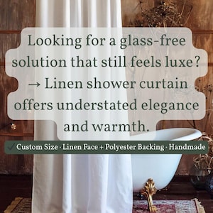 Waterproof Linen Shower Curtain with Lining, Custom Long & Wide Farmhouse Bath Drape, Boho Shower Panel, Durable Bathtub Curtain