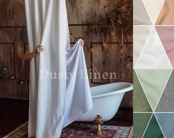 Linen Shower Curtain Boho - Extra Long curtains. Water resistant Linen Bath Curtain. Beige Linen Shower Drape. Linen douche curtain