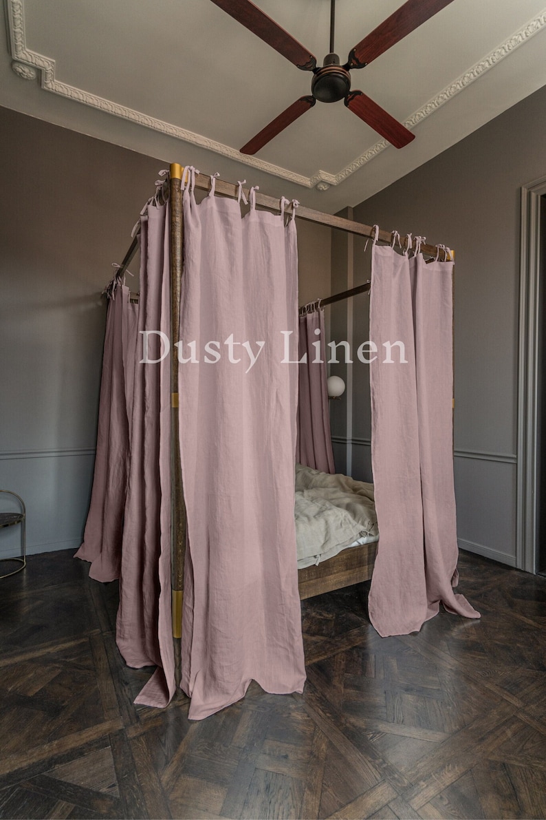 Linen Bohemian bed canopy in Dusty Rose (Pink) color - Dusty Linen - bedroom decor