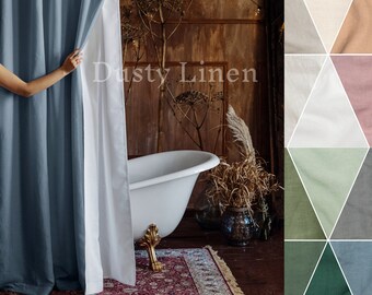 Shower Curtain Boho. Waterproof linen shower drape. Linen Curtains Bathroom - 100% Waterproof & Stylish