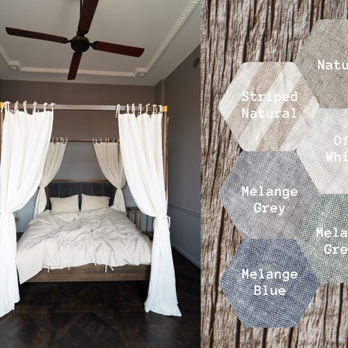 Tie Top Linen Curtain Panel for Canopy Bed Linen Bed Curtain Etsy