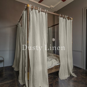 Rideaux de lit à baldaquin en lin. Rideau à baldaquin personnalisé. Drapé à baldaquin pour lit à nouer. Auvent au-dessus du lit. Drapés longs. Panneaux de lit à baldaquin blancs