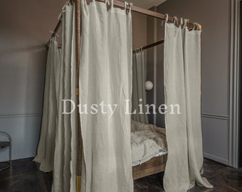 Linen Canopy Bed Curtains. Custom Bed Canopy curtain. Tie Top Bed Canopy Drape. Canopy Over The Bed. Long Drapes. White Canopy Bed Panels