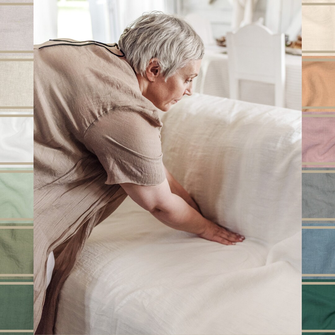 Natural Linen Couch Cover Without Seams. Linen Sofa Throw. Sofa