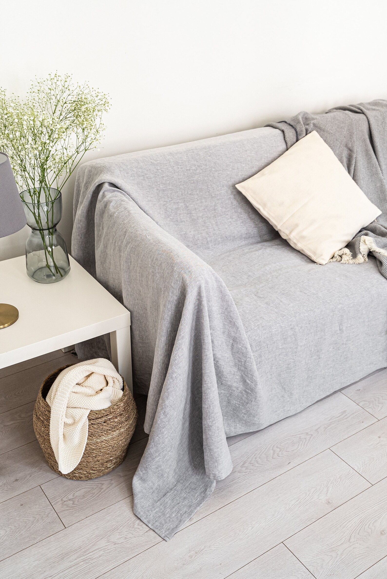 Funda de lino suelta. Cobertiza de muebles lavados grises. | Etsy