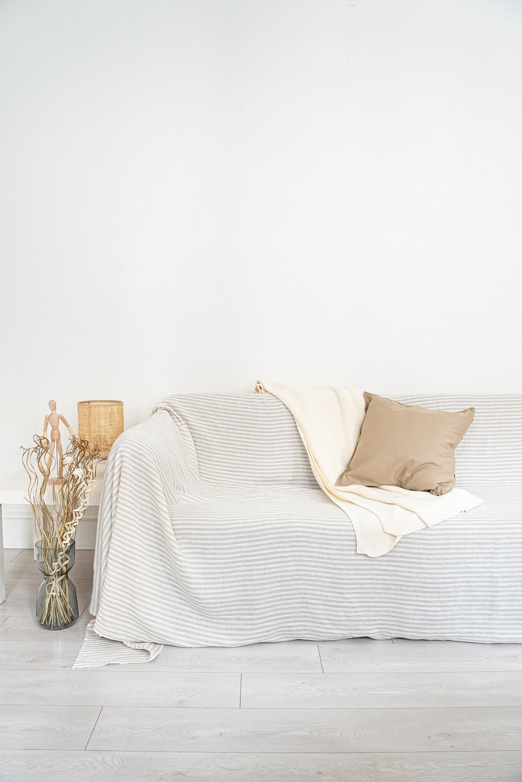 Couch Linen Coverlet. Striped Natural Fabric Loose Sofa Cover. Etsy