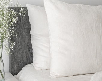 Housse de coussin en lin blanc cassé (ivoire), taie d'oreiller, oreiller pour chambre à coucher, oreiller de salon, oreiller en lin pur, oreiller en lin lavé
