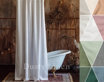 Wide linen shower curtain. Shower stall curtain in White. Linen douche curtain. Custom clawfoot tub curtain