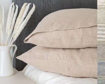 Natural linen pillowcase. Standard Quees King custom linen bedding pillowcase. Soft organic linen sham cover. Washed linen cushion cover