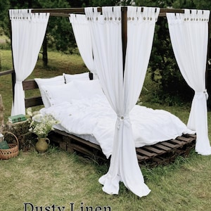 à baldaquin en lin de luxe pour draperie de lit | Rideaux à baldaquin bio blancs