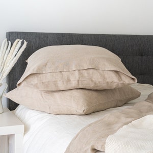 Natural light linen duvet cover and two pillowcases in various colors suitable for farmhouse living, best for minimalist or boho style.
