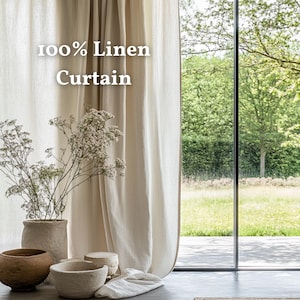 Linen drapes for rod pocket (set of 2). Linen curtain panels. Semi-sheer window valance for bedroom and living room. Extra long curtains