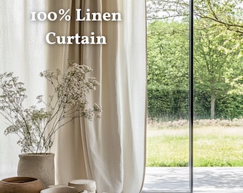 Linen drapes for rod pocket (set of 2). Linen curtain panels. Semi-sheer window valance for bedroom and living room. Extra long curtains