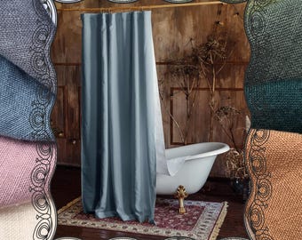 Linen Shower Curtain with Waterproof Lining – Custom Size Bathroom Curtain Panel, Extra Long Boho Farmhouse Bath Drapes