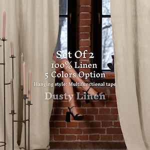Long curtains (set of 2). Linen living room curtains with tape. Custom curtains for farmhouse decor. Shower curtain or kitchen curtains