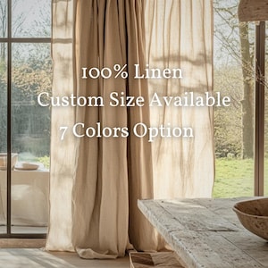 Rod Pocket Linen Curtains – Washed Natural Drapes for Bedroom or Living Room, Custom Panel Option