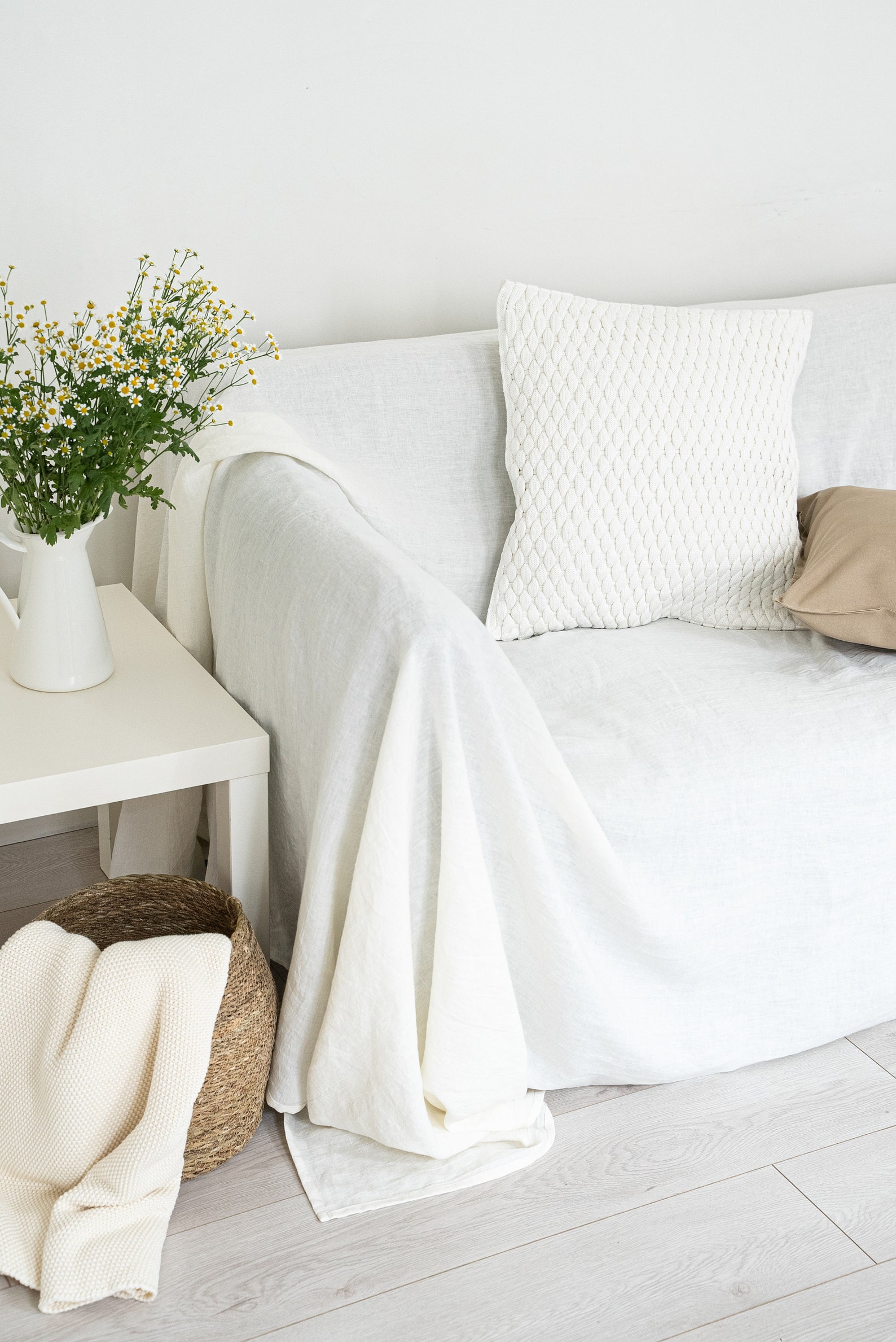 Linen sofa slipcover in off White. Loose large sofa throw. Etsy