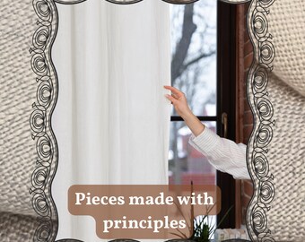 Natural Linen Curtains - Semi Sheer Panels for Bedroom or Living Room, Classic Window Drapes