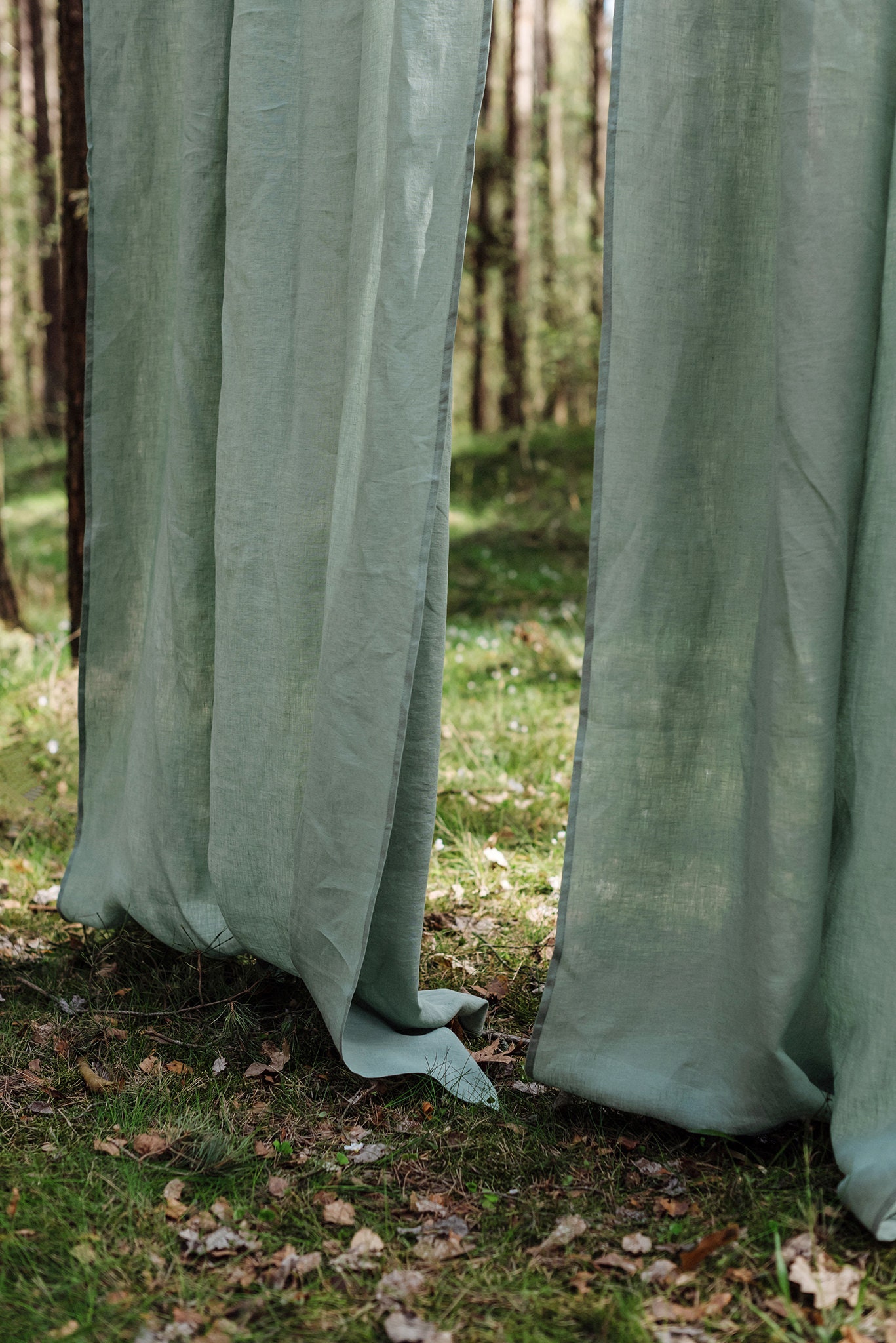 Sage Green Linen Curtain With Ties Prewashed Linen Curtain Etsy