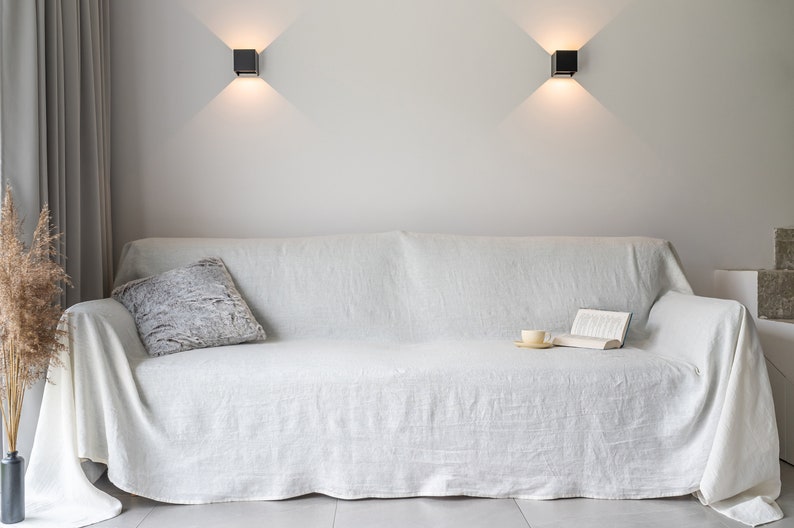 Linen sofa slipcover in off White. Loose large sofa throw. Etsy