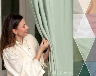 Sage Green Curtains for Living Room. Bohemian Ties and Extra Long. Extra Wide Curtains: Linen Drapery. Long Linen Curtains for Kids Rooms