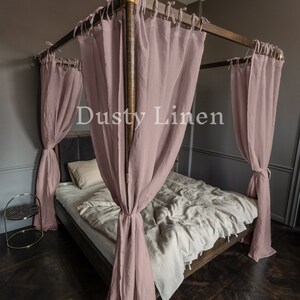 Canopy bed curtains, or Canopy curtains in Pink, dusty rose color. Dusty Linen bedroom decoration