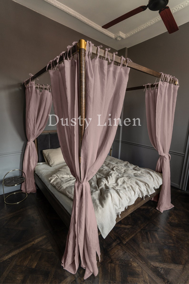 Canopy bed curtains, or Canopy curtains in Pink, dusty rose color. Dusty Linen bedroom decoration