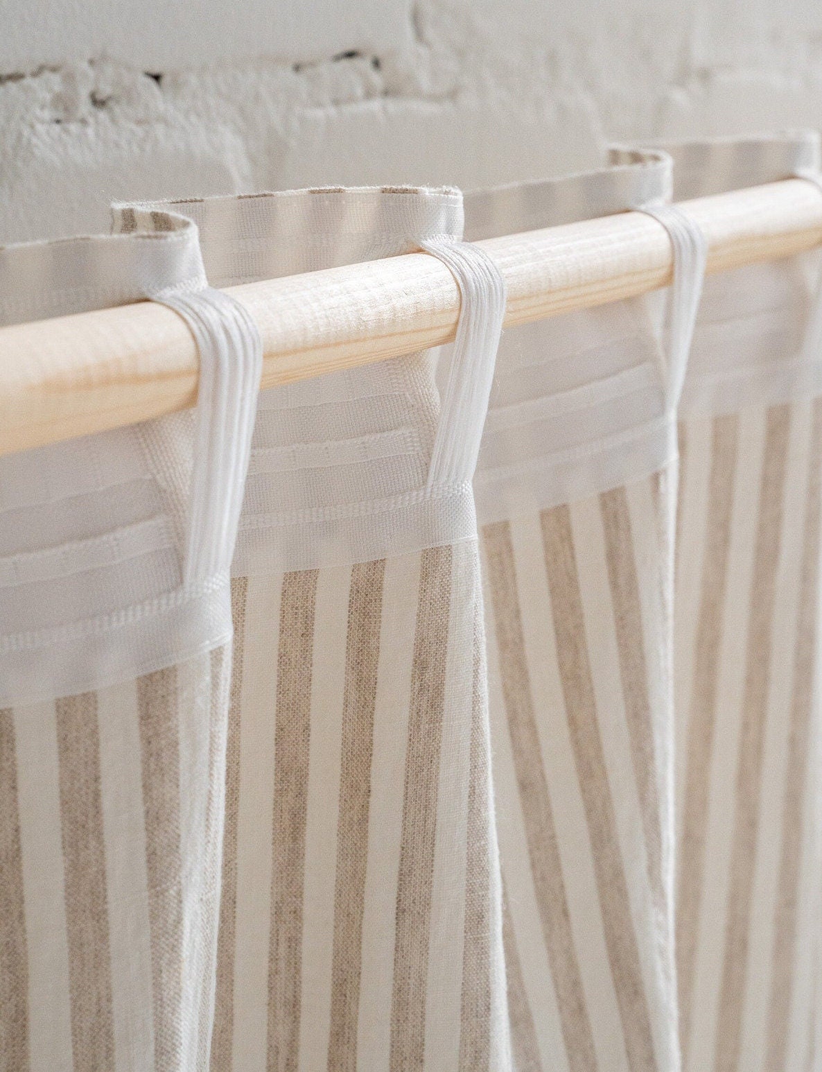 Striped Linen Curtain Panel. Washed Linen Curtain With Multifunctional  Header Tape. Wide Window Curtain Drape. Custom Semi Sheer Curtain 