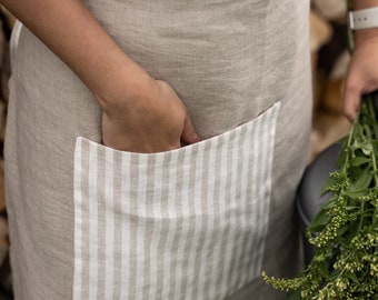Half aprons, adjustable linen apron with pocket, customizable kitchen and cafe apron, unisex stonewashed linen waist apron for men and women