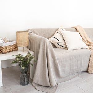Couch Cover, Natural Linen Sofa Cover, Non-Slip Machine Washable Pet-Friendly Linen Couch Slipcover, Custom Boho Linen Sofa Protector