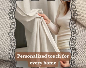 Cream Linen Curtains - Washed Farmhouse Drapes, Semi Sheer Extra Wide Panel