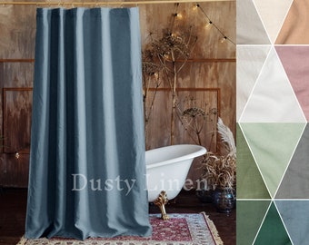 Linen Shower Curtains boho with Waterproof Lining. Wide and Long shower curtains. Water resistant fabric. Country bath curtain for Bathroom