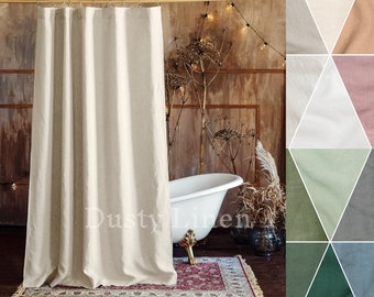 Waterproof linen shower curtain panel. Water resistant wide shower curtain. Long shower curtain. Bath curtain with waterproof lining