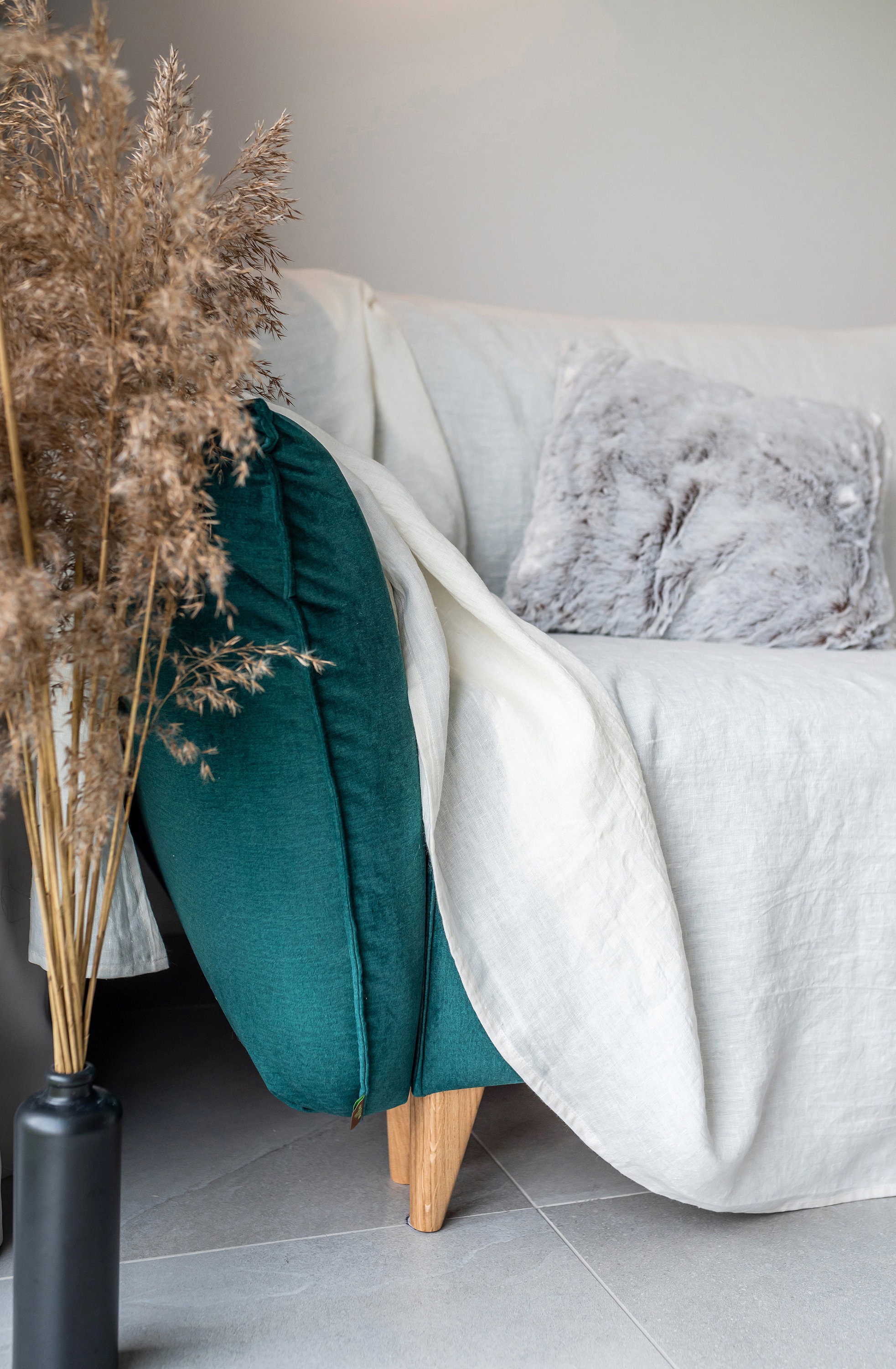 Linen sofa slipcover in off White. Loose large sofa throw. Etsy