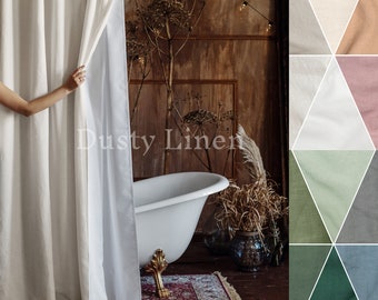 Waterproof Linen Shower Drapes: Custom Sizes for Clawfoot Tubs. Transform Bathroom. Long Shower Curtain Panels in White, Cream, Green Hues