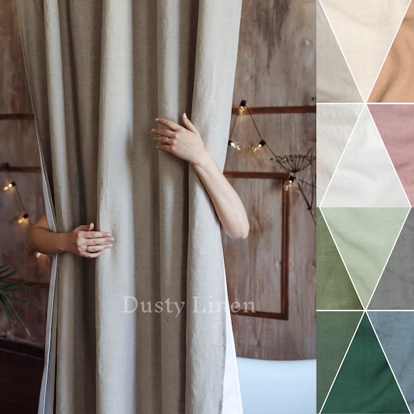 Brown linen shower curtain panel. Natural linen shower drape. Shower curtain boho. Long and wide bath curtain with waterproof lining