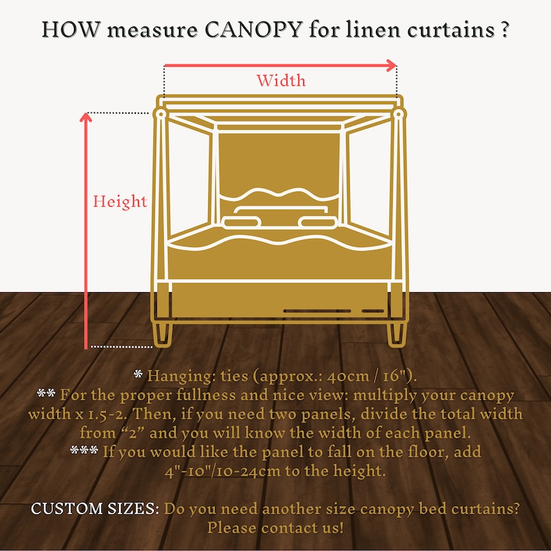 How measure canopy bed frame for linen curtains?
