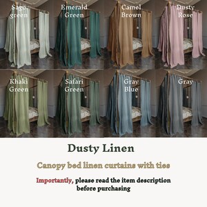 Canopy Bed Curtains (linen curtains with ties): Dusty Rose, Pink canopy linen curtain. Boho style drapes. Gift for Kids bedroom decor panels image 5
