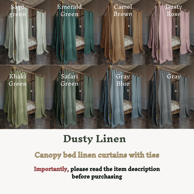 Canopy Bed Curtains (linen curtains with ties): Dusty Rose, Pink canopy linen curtain. Boho style drapes. Gift for Kids bedroom decor panels image 5
