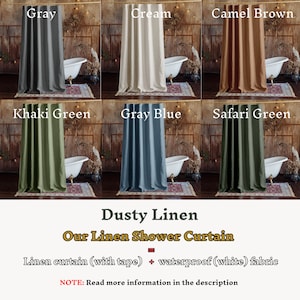 Waterproof linen shower curtain panel. Water resistant wide shower curtain. Long shower curtain. Bath curtain with waterproof lining image 8