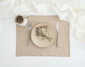 Natural linen placemats set of 4 6 8 10 12. Kitchen table linen mats. Washed linen dining accessories. Lunch dinner linen table placemat