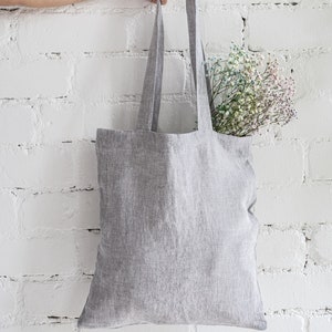 Linen tote bag. Natural zero waste shopping bag. Minimalist eco reusable grocery bag. Plain shoulder tote bag. Canvas beach bag. Market bag image 3