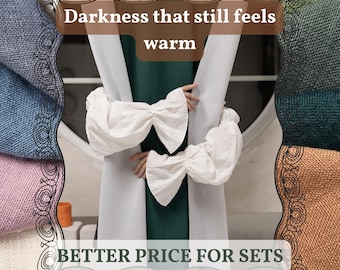 Double Layer Linen Curtains with Blackout Lining - Thermal Curtains